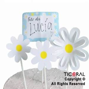 CAKE TOPPER FELIZ DIA FLORES MARGARITAS X 1